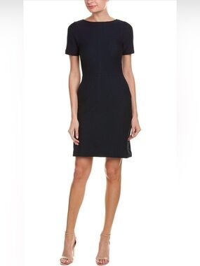 French Connection Classic Black Textured Short-Sleeve Sheath Dress